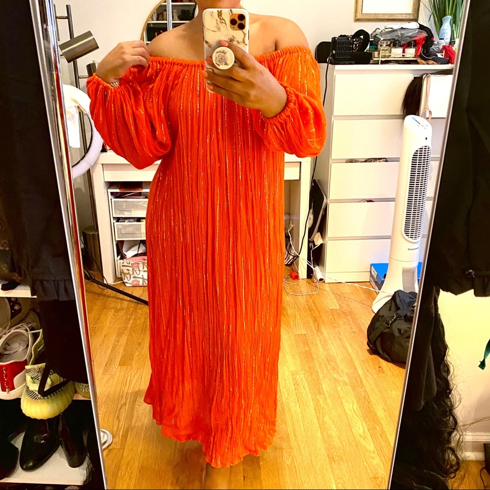H&M orange & gold off shoulder dress